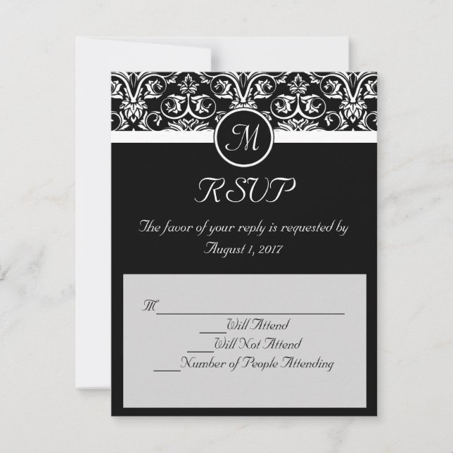 Black Grand Insignia Wedding Matching RSVP Card (Front)