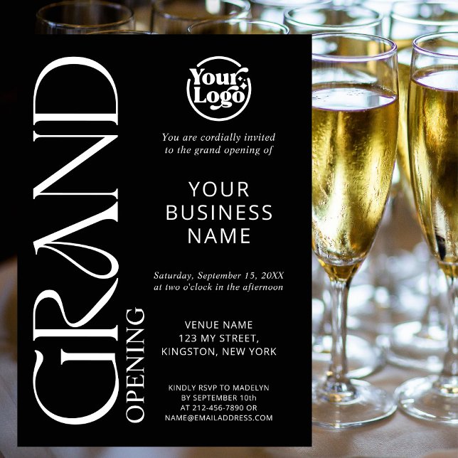 Black Grand Opening Business Logo Modern  Invitation (Creator Uploaded)