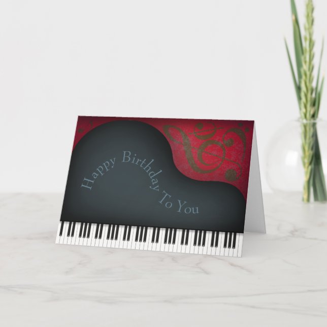 Black Grand Piano Charming Custom Musical Birthday Card (Front)
