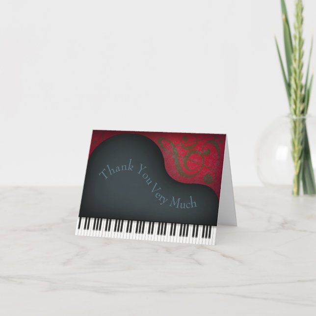 Black Grand Piano Charming Music Keyboard Custom Thank You Card (Front)