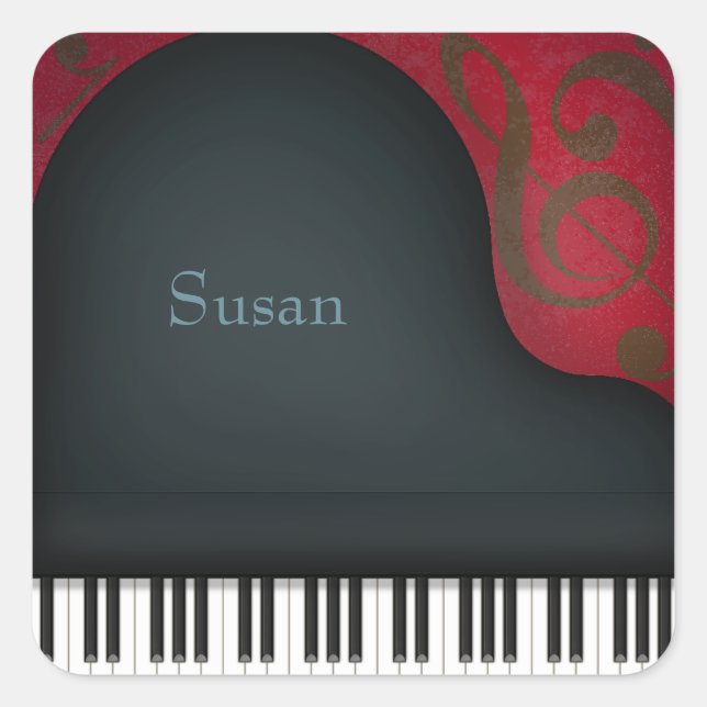 Black Grand Piano Custom Name Stickers (Front)