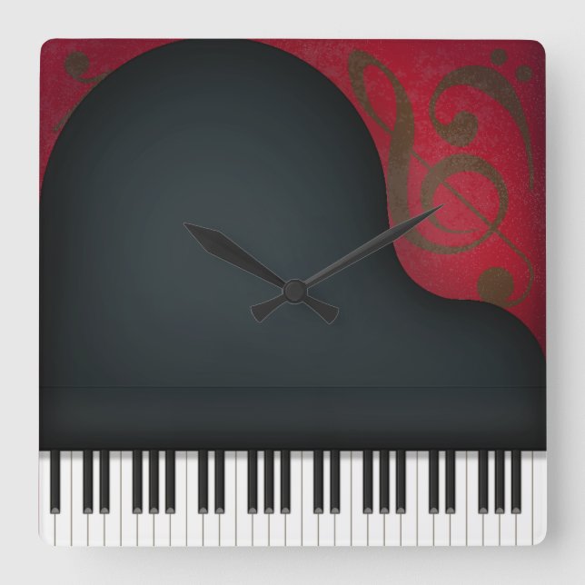 Black Grand Piano Cute Music Lover's Square Square Wall Clock (Front)