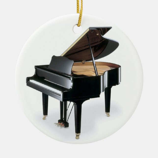 Black Grand Piano Music Christmas Ceramic Ornament (Front)