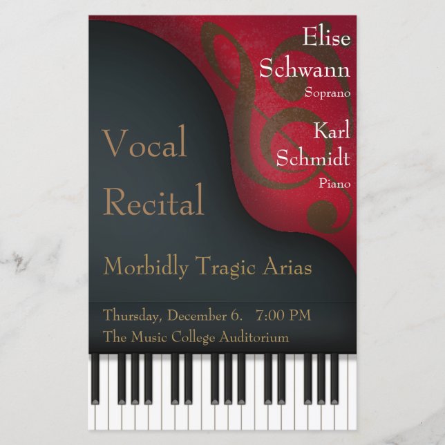 Black Grand Piano Vocal Recital Poster & Program (Front)