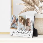 Black | Grandkids Make Life Grand 3 Photo Collage Plaque<br><div class="desc">Create a sweet gift for a beloved grandma or grandpa with this beautiful photo collage plaque. "Grandkids make life grand" appears in black and grey calligraphy lettering beneath 3 photos of their grandchildren.</div>