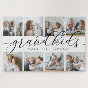 Black   Grandkids Make Life Grand Photo Collage Jigsaw Puzzle