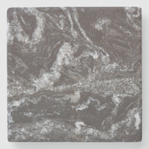 Black Granite Drink Coaster - Black & White, Grey
