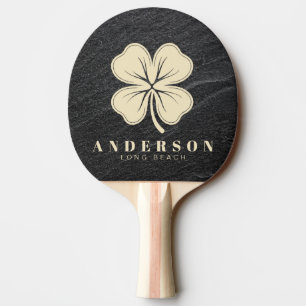 Black Granite Stone Four Leaf Clover with Name Ping Pong Paddle