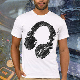 black graphic headphone T-Shirt