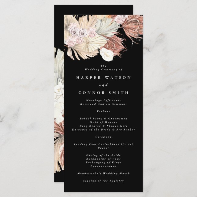 Black Grass Tropical Premium Floral Wedding Program (Front/Back)
