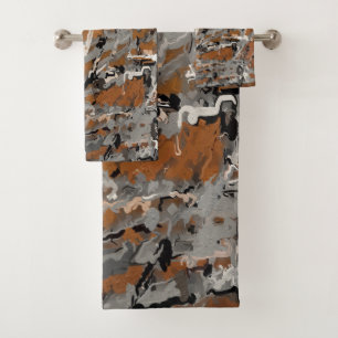 Black, Gray and Caramel Abstract Bath Towel Set