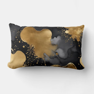 black, gray and gold abstract lumbar cushion