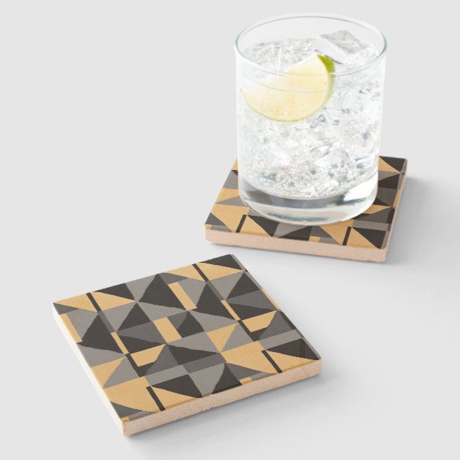 Black, Gray, and Gold Square Stone Coasters (Side)