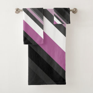 Black, Gray and White Stripes Bath Towel Set