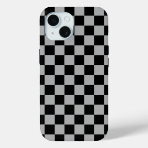 Black + Gray Check Checkered Checkerboard Pattern iPhone 15 Case