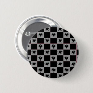 Black&Gray Checkered Tile With Hearts Pattern 6 Cm Round Badge
