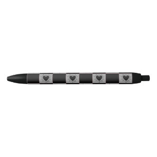 Black&Gray Checkered Tile With Hearts Pattern Black Ink Pen
