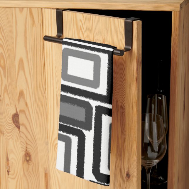 Black Gray Geometric Blocks Tea Towel (Thirds Fold)
