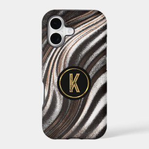 Black Gray Gold Abstract Swirl Monogram