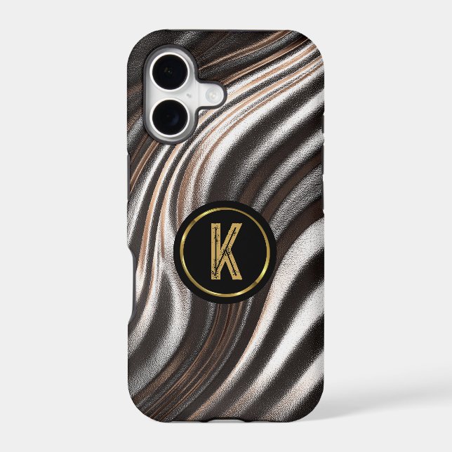 Black Gray Gold Abstract Swirl Monogram (Back)