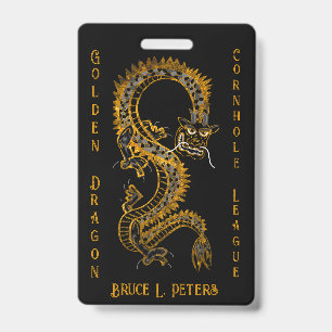 Black Gray Gold Dragon Cornhole League Membership ID Badge