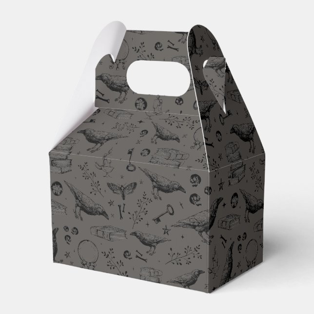 Black & Gray Gothic Witchy Raven Party Favor Boxes (Front Side)