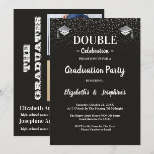 Black Gray joint Celebration Graduation 2 photos Invitation