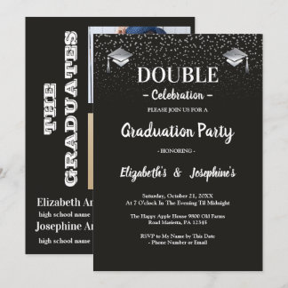 Black Gray joint Celebration Graduation 2 photos Invitation