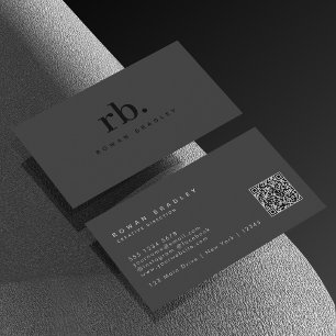 Black Gray Minimal Monogram Qr Code Professional Business Card