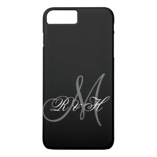 BLACK GRAY MONOGRAM INITIALS iPhone 8 PLUS/7 PLUS CASE