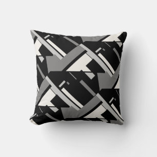 Black Gray Off-white Tiled Diagonal Abstract Art Cushion