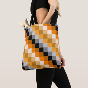 BLACK GRAY ORANGE YELLOW GEOMETRIC PATTERN TOTE BAG