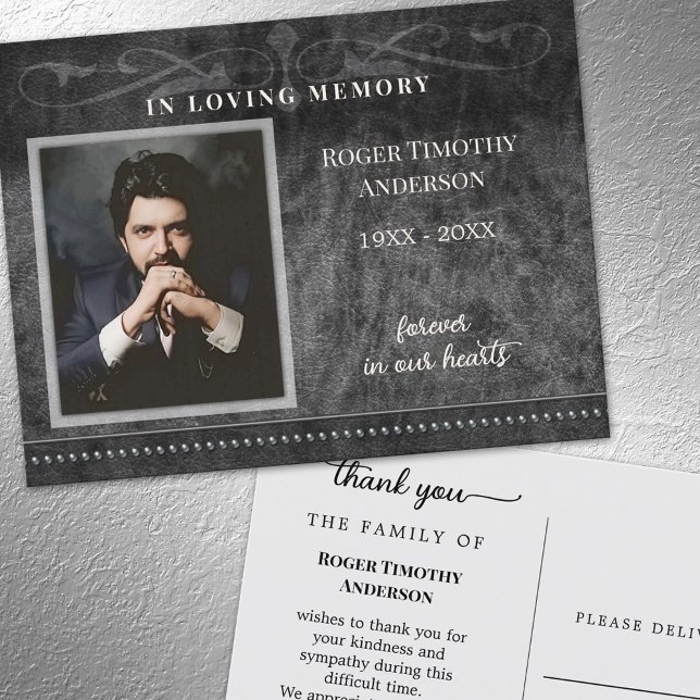 Black Gray Photo In Loving Memory Thank You Postcard (Creator Uploaded)