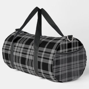 Black Gray Plaid Sports Travel Duffle Bag