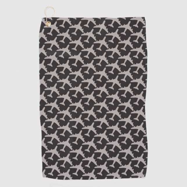 Black Gray Plane Airplanes Pilot Plane Aviation Golf Towel (Front)