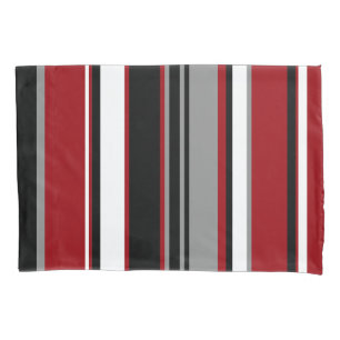 Black, Gray Red and White Stripes  Pillowcase