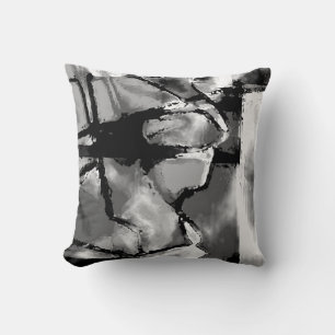 Black Gray Shades White Abstract Art Motif Cushion