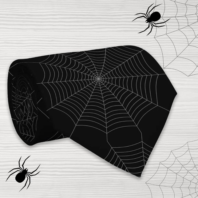Black gray spider web Halloween pattern Tie (Creator Uploaded)