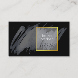 Black Gray Watercolor Splatter Abstract Modern Business Card