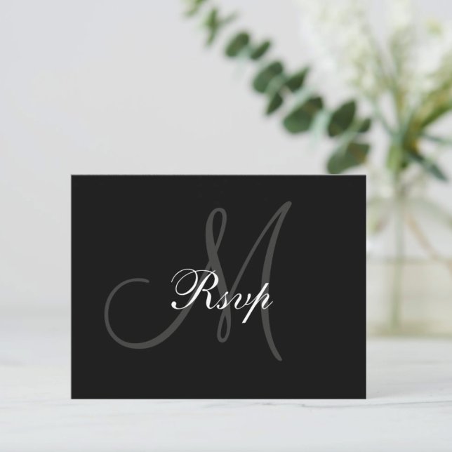 Black Gray Wedding Monogram RSVP Postcard (Creator Uploaded)