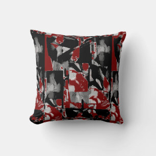 Black Gray White Burgundy Contemporary Art Print Cushion