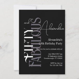 Black Gray White Fifty and Fabulous Party Invitation