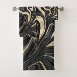 Black Gray White Gold Marble #1 Bath Towel Set