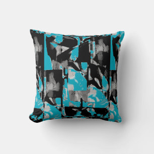 Black Gray White on Aqua Contemporary Art Print Cushion
