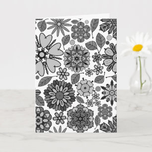 Black Gray White Retro Floral Art Seamless Pattern Card