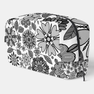 Black Gray White Retro Floral Art Seamless Pattern Dopp Kit