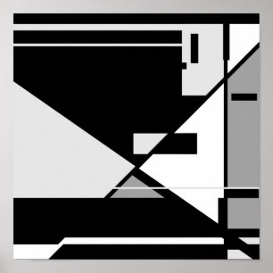 Black Gray White "Sitting Man" Geometric Design Poster