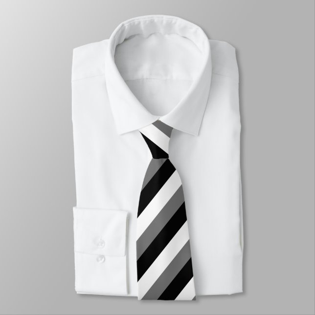 Black Gray White Striped Tie (Tied)