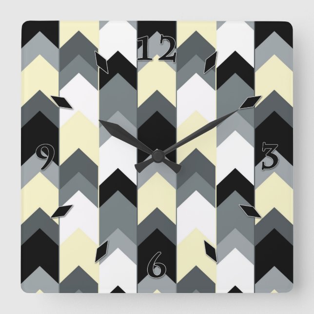 Black , gray, yellow chevron  square wall clock (Front)