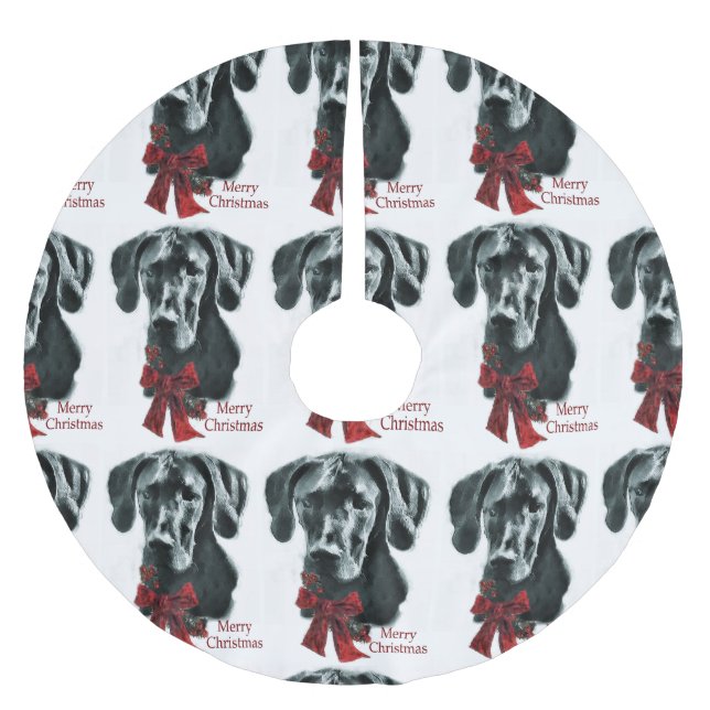 Black Great Dane Christmas Brushed Polyester Tree Skirt (Front)